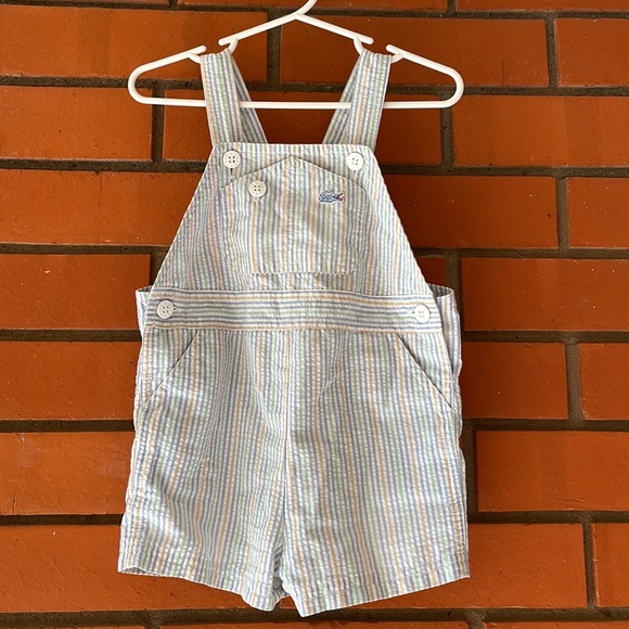 VINTAGE Izod Lacoste Boys Plaid Short Overalls Size 24 Months - Picture 1 of 8